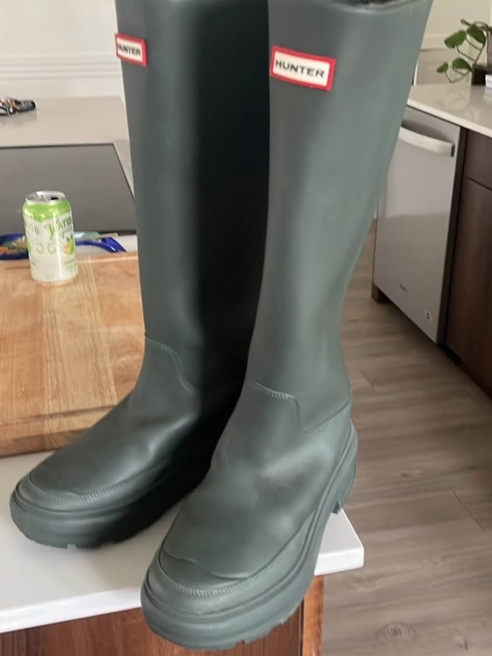 Hunter Olive Green Knee-High Chunky Rain Boots